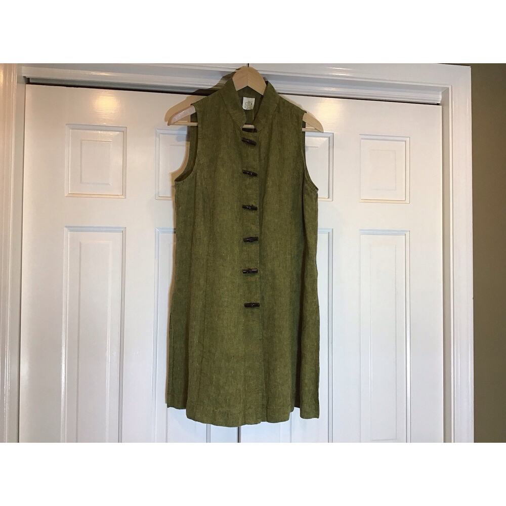 DB Life Dana Buchman 100% Linen Tunic Women Sz M-L Bamboo Snaps Lagen Asian Lux